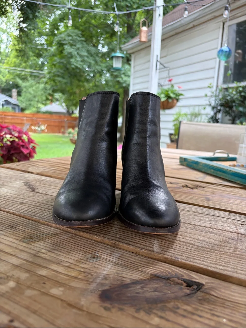 J. Crew Black Leather Chelsea Ankle Boots with Stacked Wood Heel